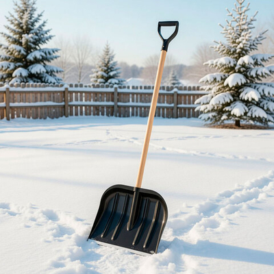 Лопата снеговая "Снежок" №2 410*360мм с алюм.планкой с деревянным черенком в/с и V-образной ручкой