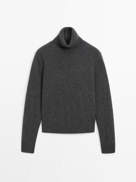 Massimo Dutti Свитер из 100% кашемира с высоким воротником, антрацитово-серый