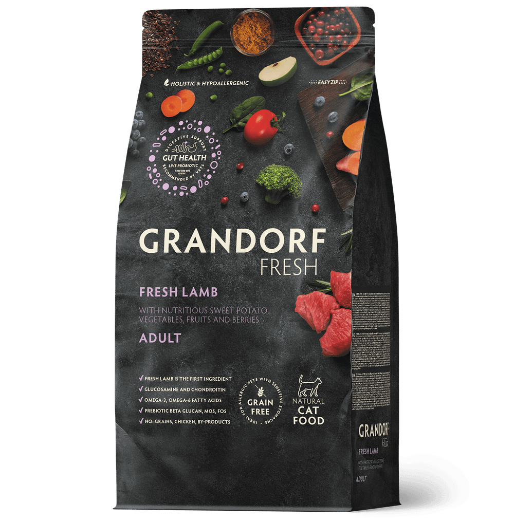 GRANDORF Fresh Сухой корм для взрослых кошек с ягнёнком и бататом 0,4 кг
