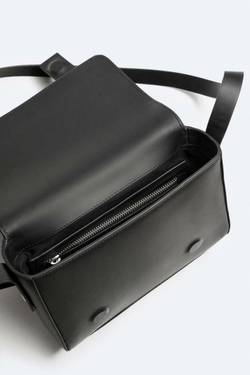 ZARA КОЖАНАЯ СУМКА ЧЕРЕЗ ПЛЕЧО С КЛАПАНОМ, ЧЕРНЫЙ