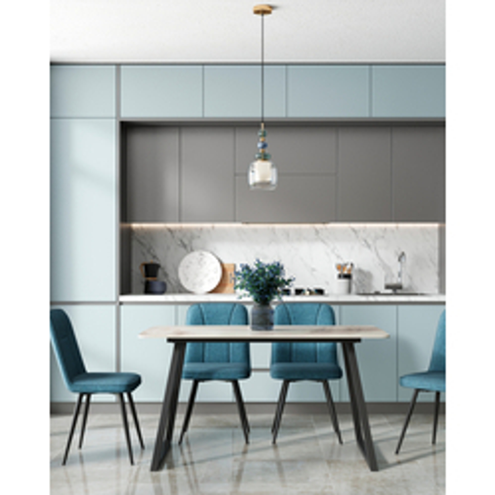 Стол обеденный Vermont 140*80 см керамика светлая ножки черные