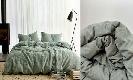 КПБ Дуэт с простыней на рез. 160х200 ВАРЕНЫЙ ХЛОПОК "Серо-зеленый меланж"