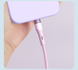 Кабель с разъемом Type C - Lightning для iPhone с быстрой зарядкой PD 27W от Nillkin покрытый жидким силиконом фиолетового цвета, серия Flowspeed Liquid Silicone Cable, длина 1,2м