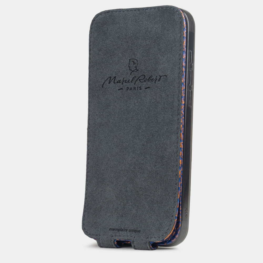 Чехол для iPhone 16 Pro Max из кожи лосося, сине-оранжевый градиент