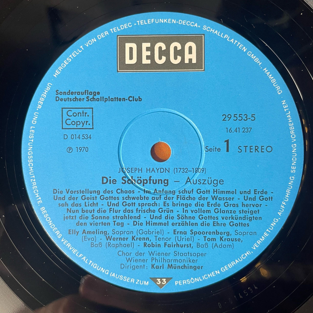 Винтажная виниловая пластинка LP Joseph Haydn Гайдн, Сотворение Мира, Die Schopfung (The Creation) (Германия 1976)