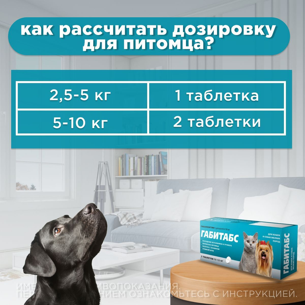 Таблетки для устранения поведенческих расстройств у кошек и собак мелких пород Габитабс 50мг (Apicenna),10таб Габапентин