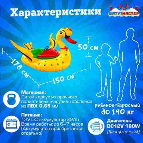 Электрическая бамперная лодка «Лебедь» XL, желтая, взрослая на часовом механизме