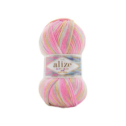 Хеппи беби НЬЮ мультиколор (Happy baby NEW-multi color) пряжа Alize 10%бамбук 90%акрил 5х100г/320м 52991 розовый-жёлтый-серый-белый