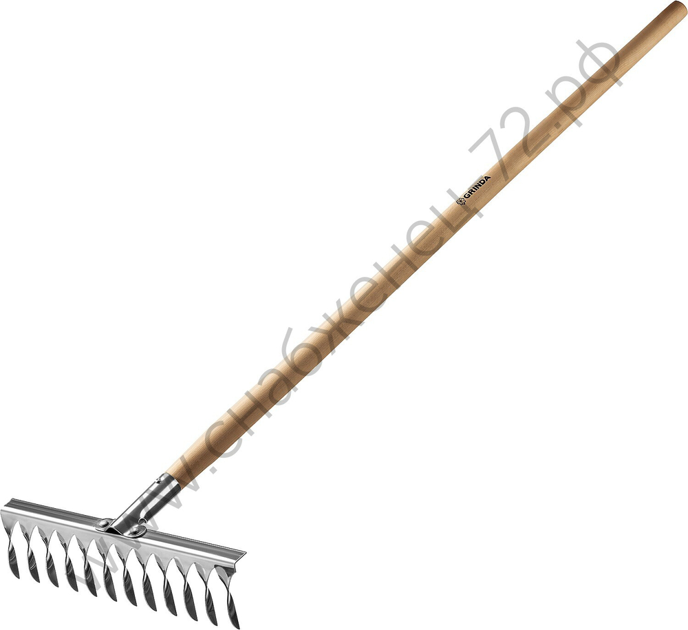GRINDA PS-12 WOOD, 370 х 105 х 1300 мм, 12 витых зубцов, нержавеющая сталь, деревянный черенок, садовые грабли, PROLine (39481-12)