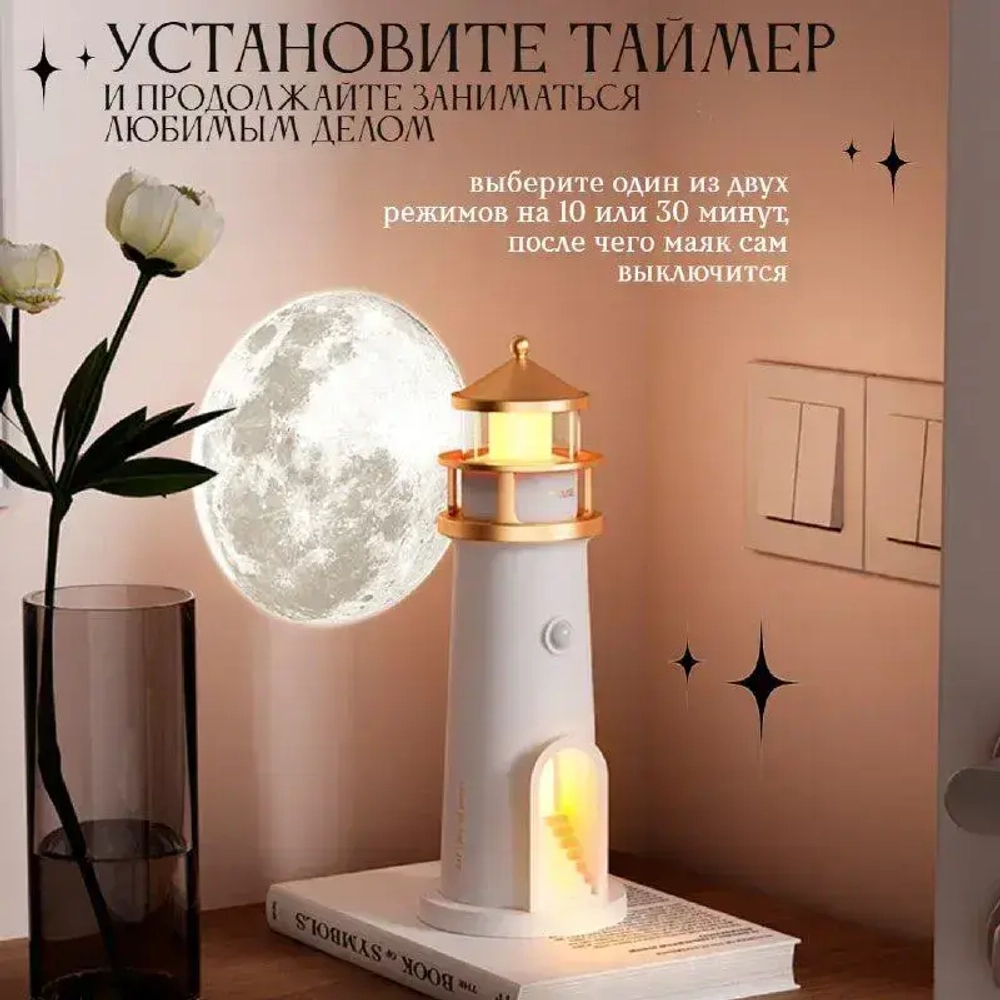 Ночник "Маяк" c проекцией луны, пультом дистанционного управления и Bluetooth подключением