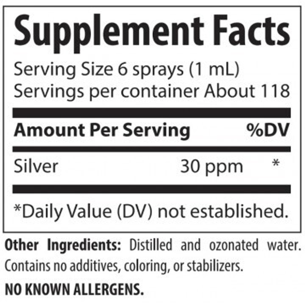 Trace minerals Colloidal Silver Spray 30 ppm.