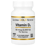 California Gold Nutrition, витамин D3, 50 мкг (2000 МЕ), 90 рыбно-желатиновых капсул