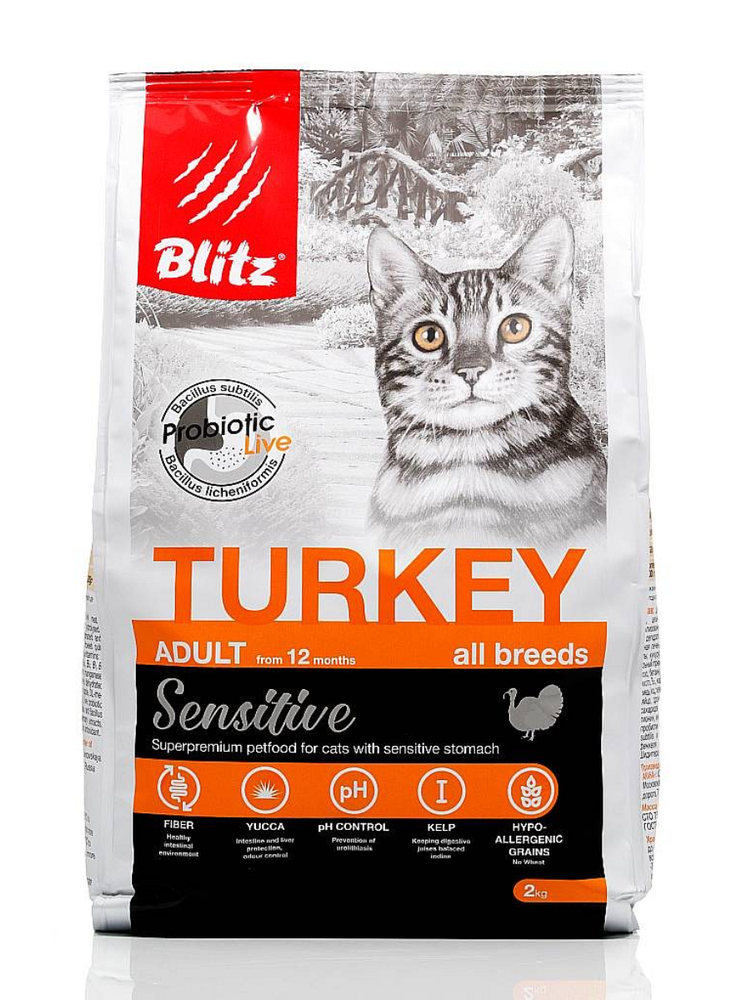 Blitz 400г Sensitive Turkey Сухой корм для взрослых кошек Индейка