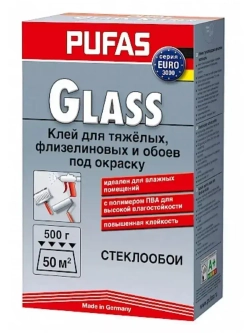 Клей для стеклообоев и обоев под окраску, Pufas EURO 3000 Glass, 500 г. Производство Германия Пуфас