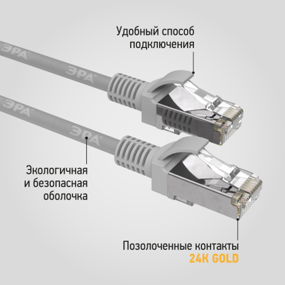 Патч корд ЭРА SIMPLE F/UTP экранированный 0,5 м, категория 5e, серый