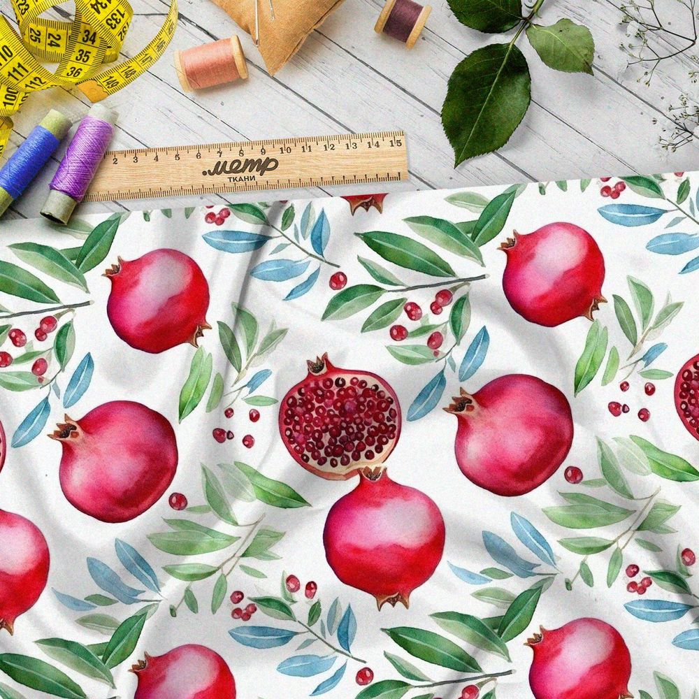 Ткань премиум сатин акварельные гранаты