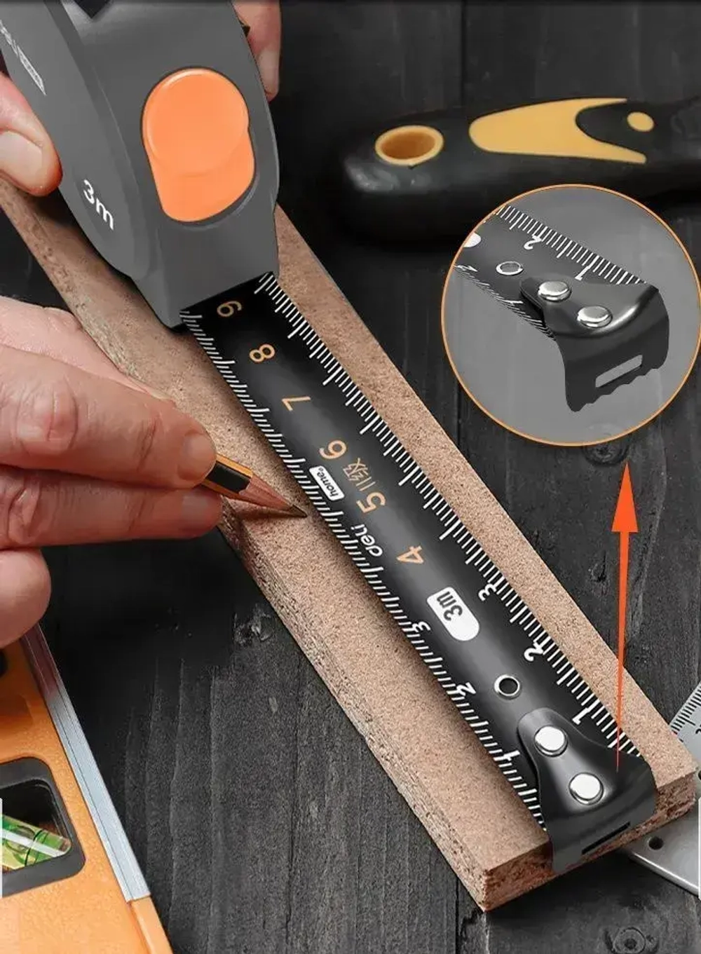 Рулетка "Home Series Gray" Deli HT8316C 3мх16мм (эксклюзивный дизайн, корпус из софттач пластика, противоскользящая резиновая вставка, подарочная упаковка)