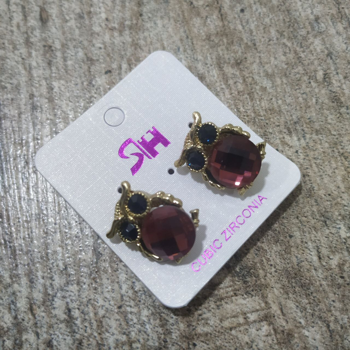 Серьги на англ.заст. Сова на ветке большая кристалл цвет малиновый глаза синие металл золотистый