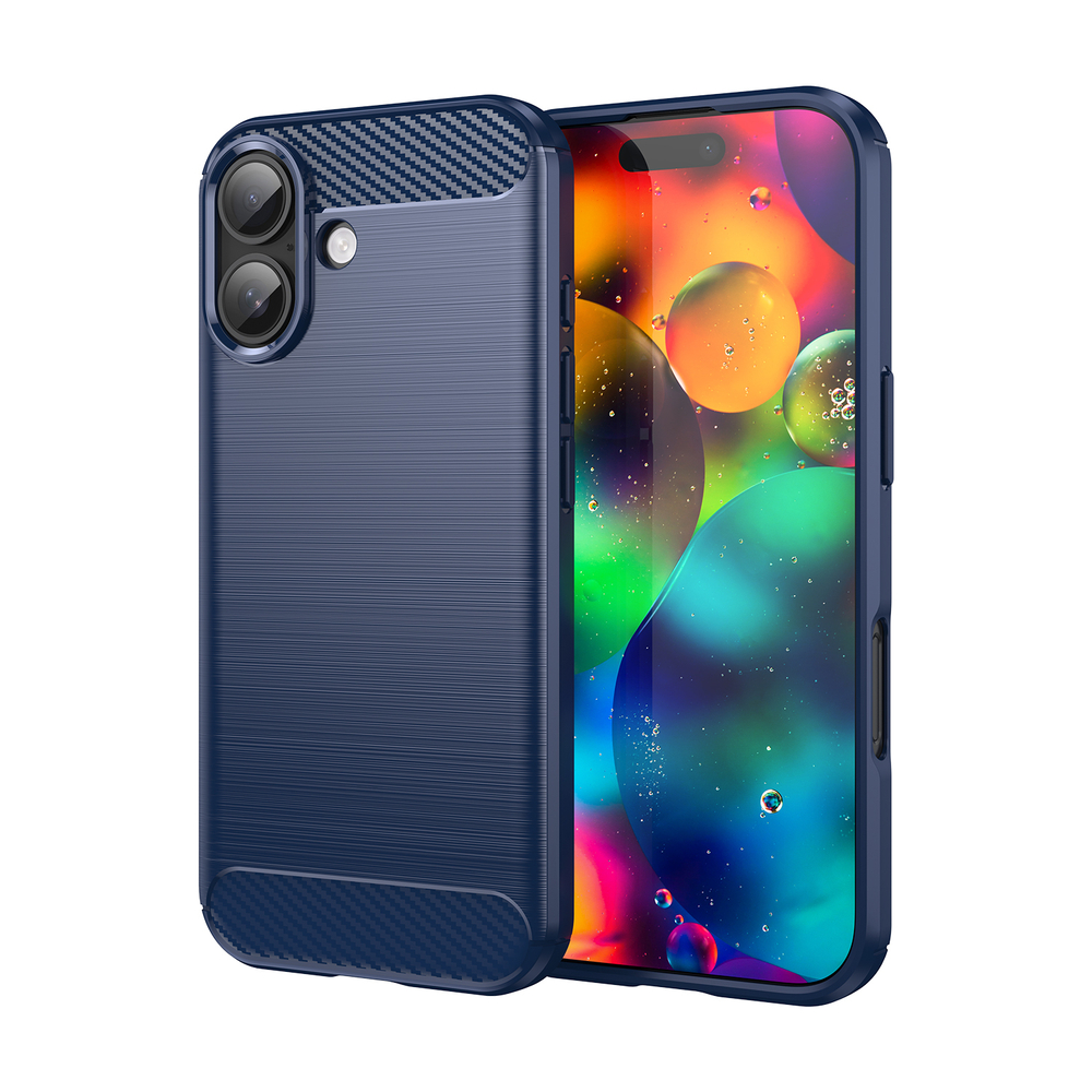 Мягкий защитный чехол синего цвета на iPhone 17, серия Carbon (дизайн в стиле карбон) от Caseport