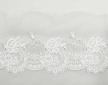 Вышивка на тюле, ширина 160 мм, длина 14 м, 100% полиэстр, цвет белый (10216022/261217/0023393/3_Исп