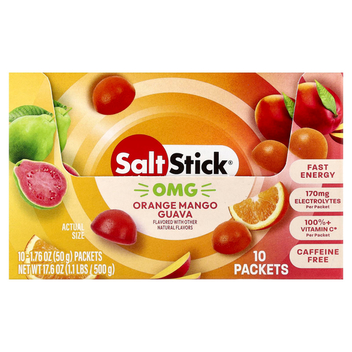 SaltStick, энергетические жевательные таблетки, апельсин, манго и гуава, 10 пакетиков по 50 г (1,76 унции)