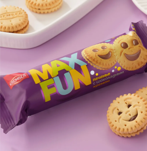 ПЕЧЕНЬЕ KREMBER САХАРНОЕ MAX FUN С ШОКОЛАДНОЙ НАЧИНКОЙ 73ГР
