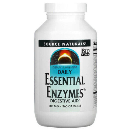 Для пищеварительной системы Source Naturals, Daily Essential Enzymes, пищеварительные ферменты для ежедневного использования, 500 мг, 360 капсул