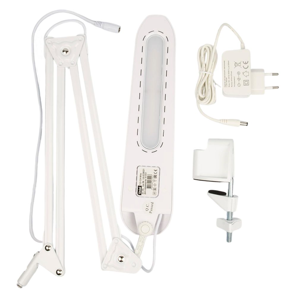 TLD-524 White-8W-Светильник настольный на струбцине-LED-500Lm-4500K-Dimmer-Цвет-белый