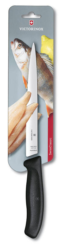 Нож Victorinox филейный, лезвие 20 см гибкое, черный, в картонном блистере
