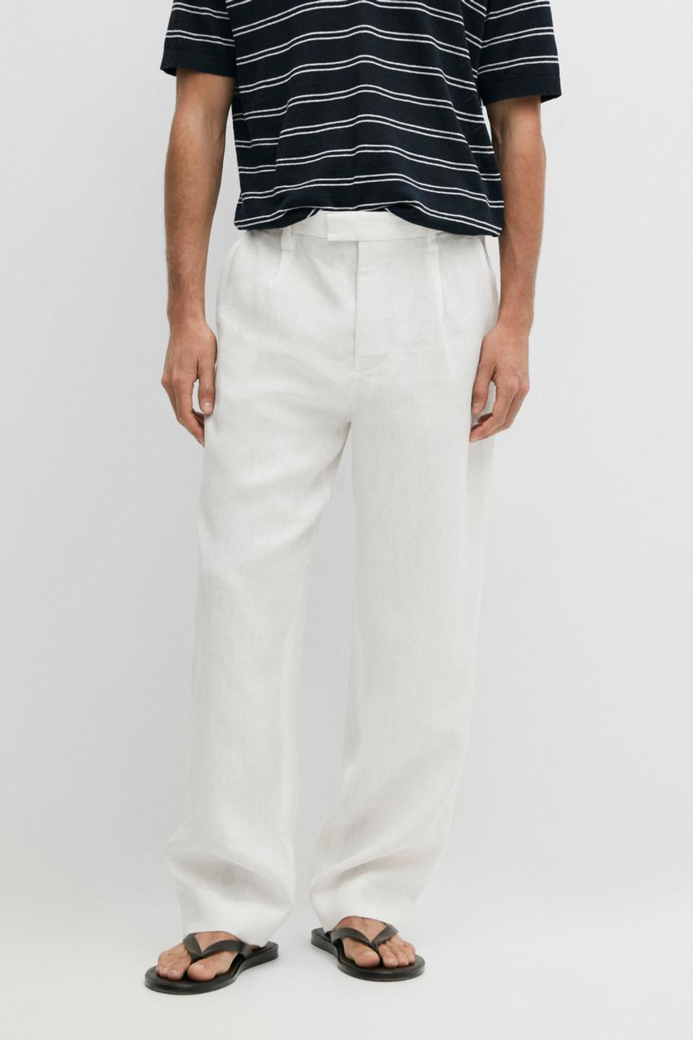 Massimo Dutti Брюки из 100% льна с вытачками, белый