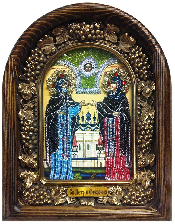 Икона Святые благоверные Петр и Феврония бисер