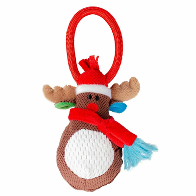 Duvo+ игрушка для собак мягкая "новогодний олень с ручкой", коричневый, 22х12х7см!