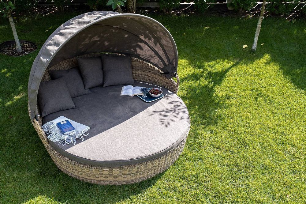 "Стильяно" плетеная кровать круглая, цвет соломенный