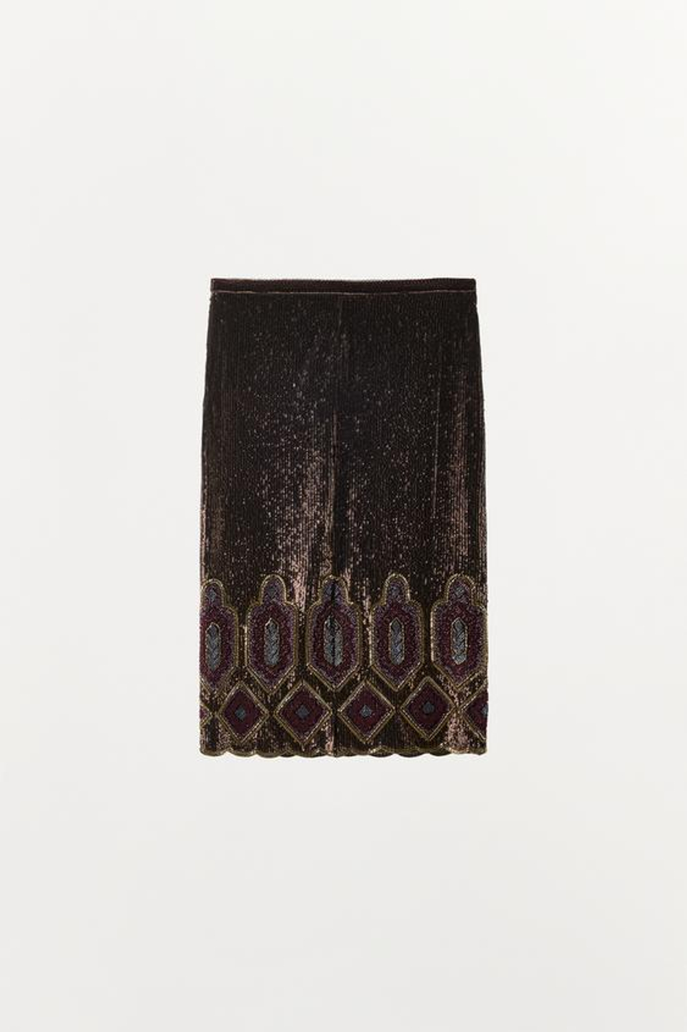 ZARA ЮБКА МИДИ С БИСЕРОМ — LIMITED EDITION, КОРИЧНЕВЫЙ