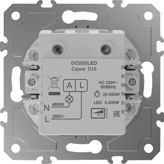 Donel D16 Светорегулятор поворотный Triac, LED 200 Вт (акт.нагрузка-макс. 500Вт)