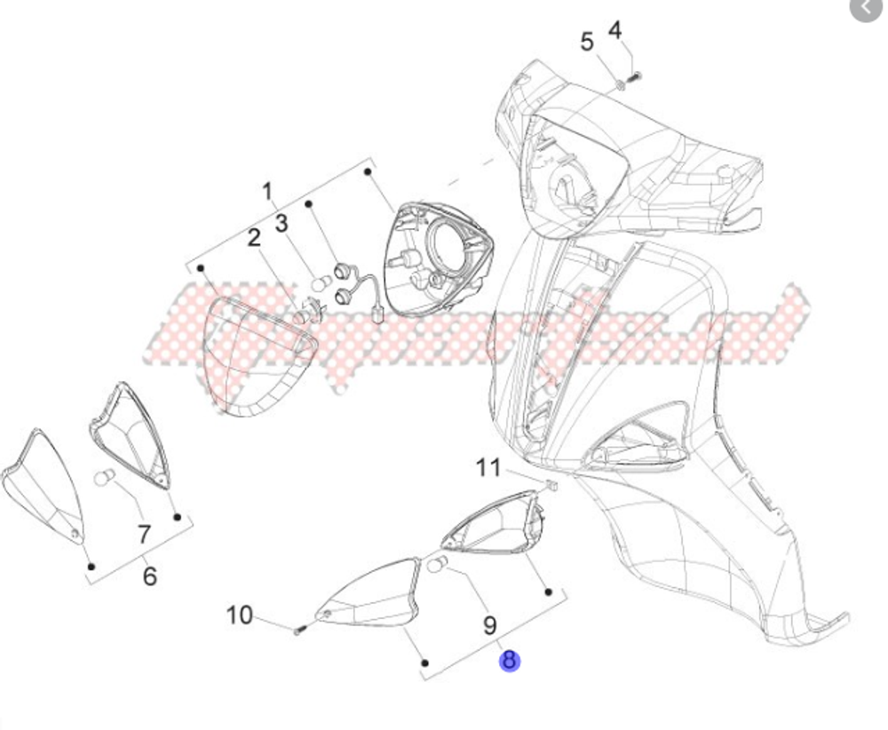 Поворотник в сборе левый Piaggio PG641303