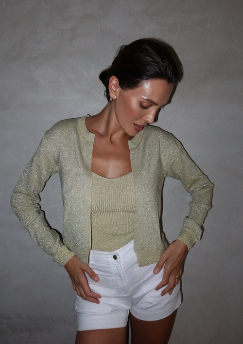 Кардиган с люресом в лимонном цвете