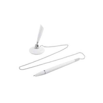 Ручка шариковая настольная BRAUBERG "Стенд-Пен Уайт1", СИНЯЯ, цепочка, корпус белый, линия письма 0,5 мм, 141044