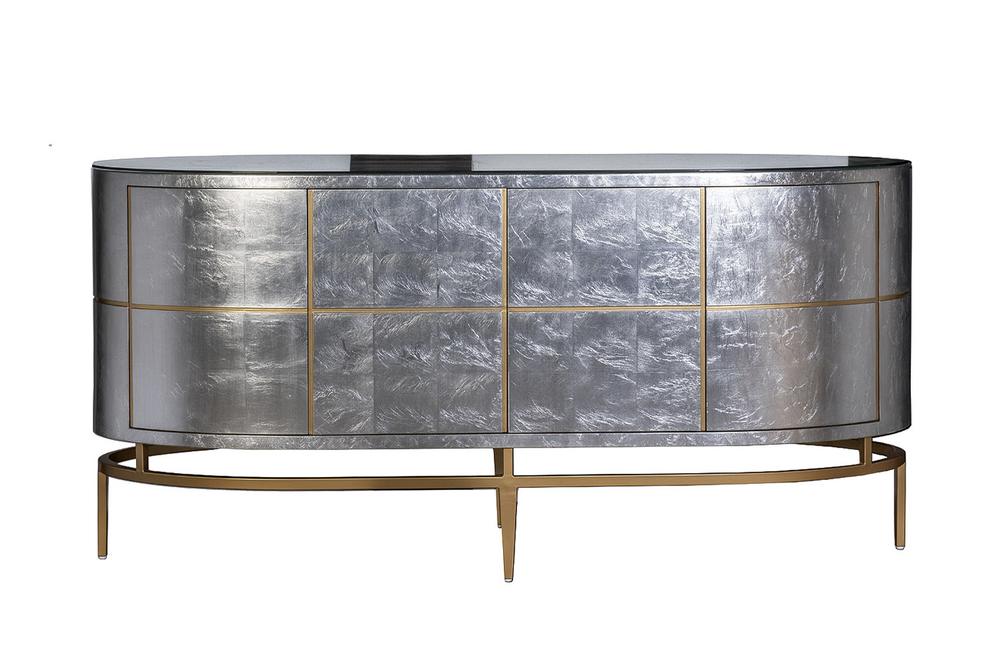 Комод округлый с дверцами 91x51x183см Garda Decor Futuro серебристый