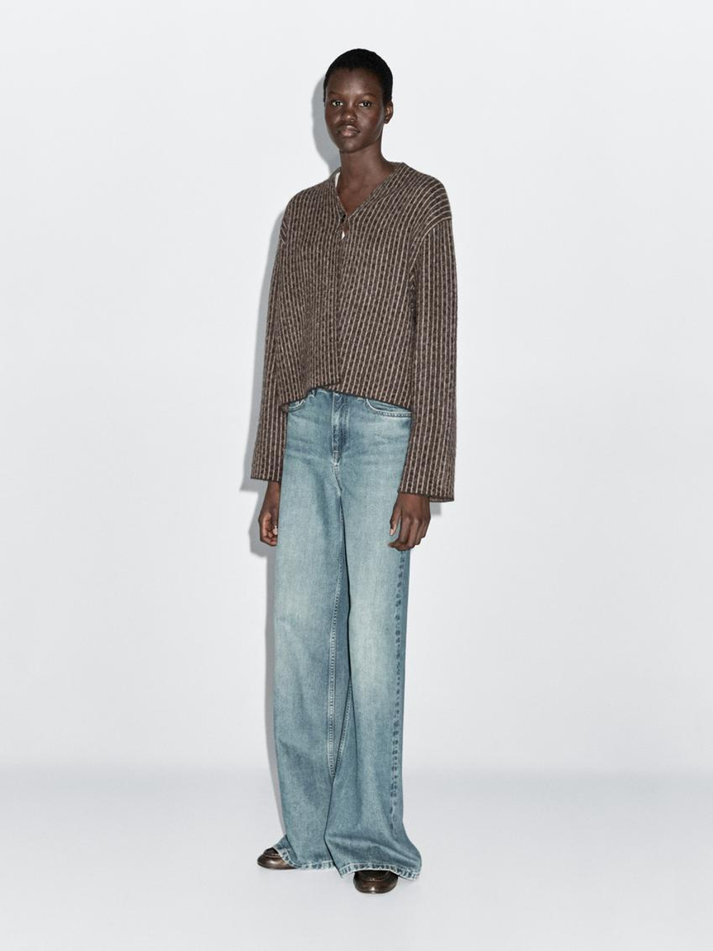 Massimo Dutti Короткий кардиган в тонкую полоску, бежевый