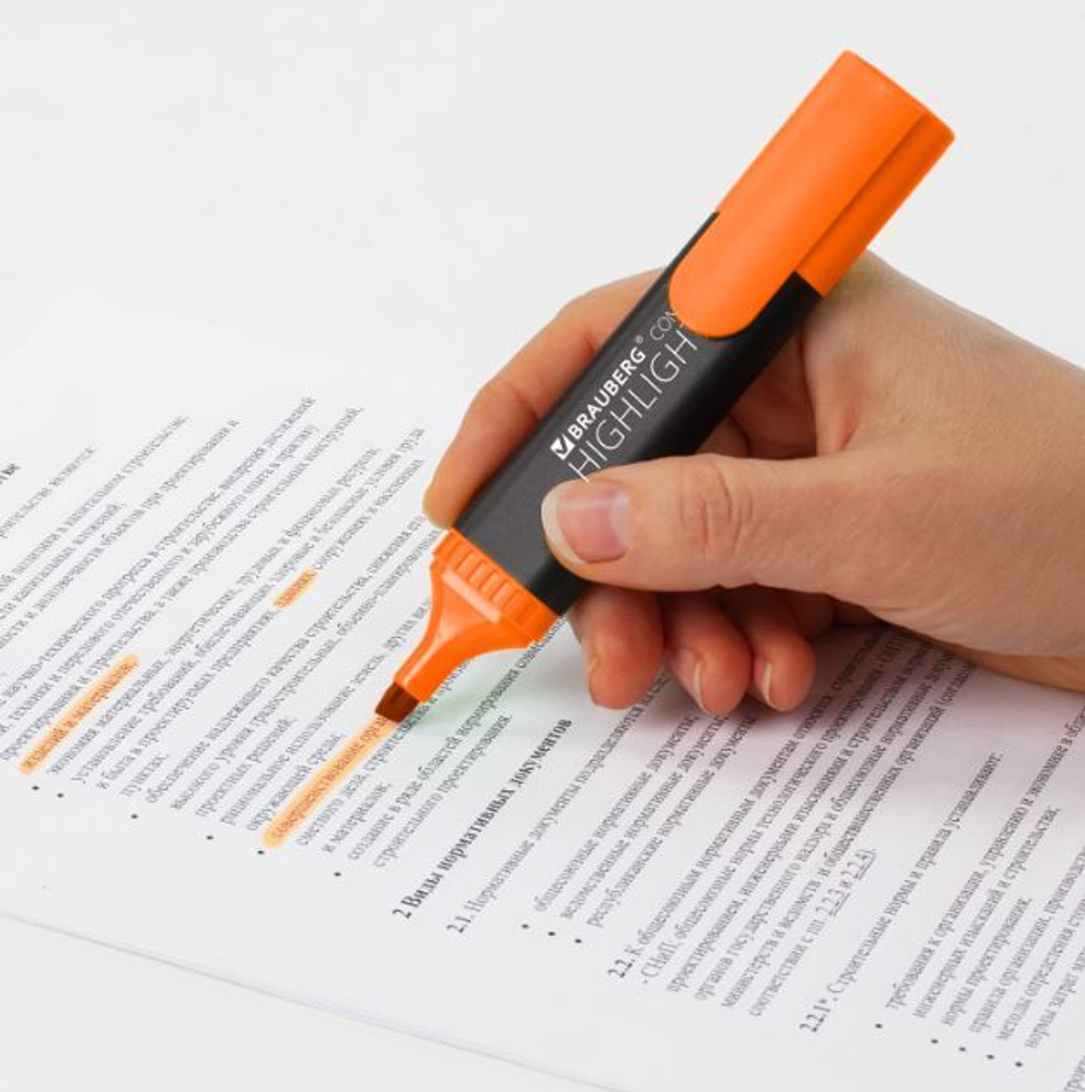 Текстовыделитель BRAUBERG "Contract", ОРАНЖЕВЫЙ, линия 1-5 мм, 150393