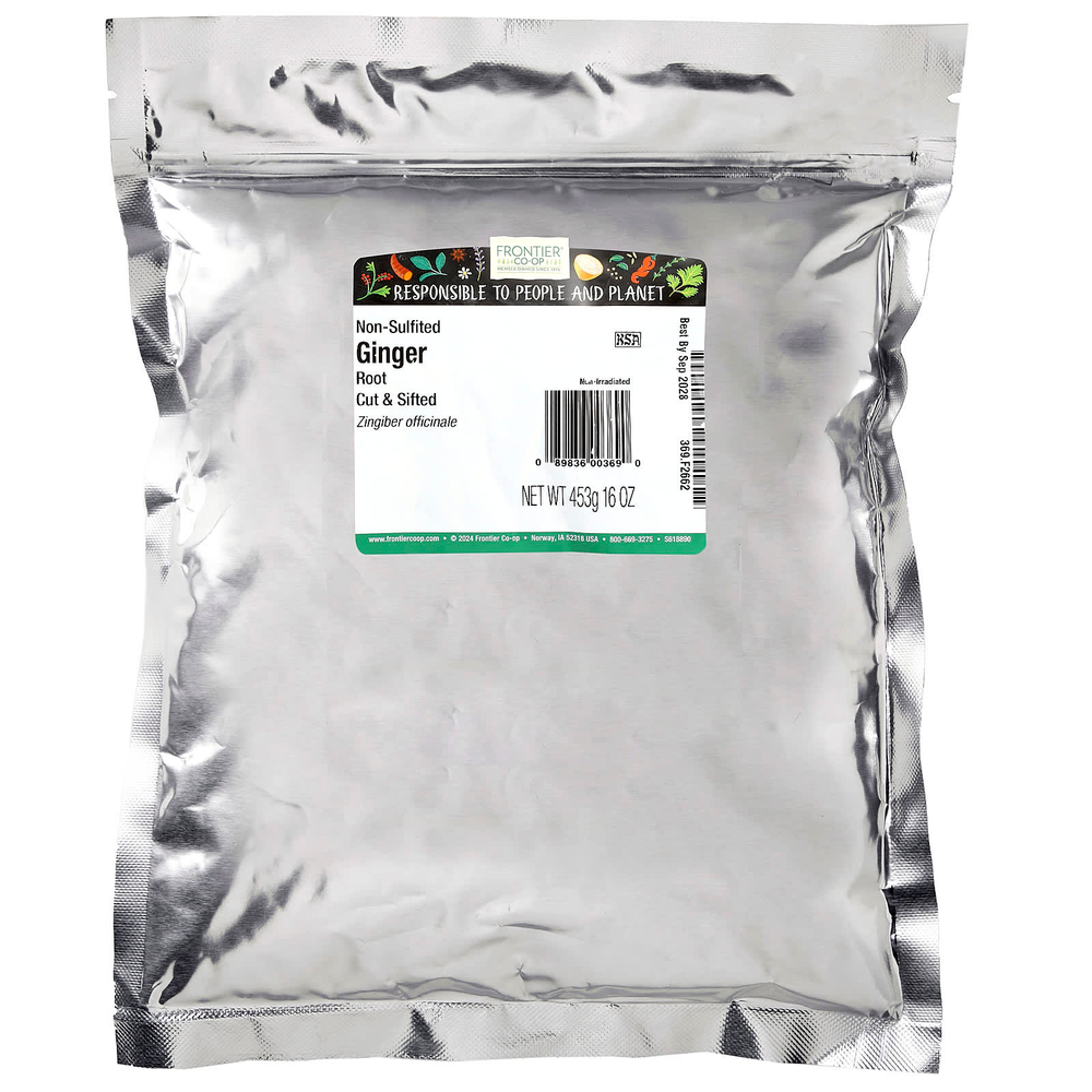 Frontier Co-op, Корень имбиря, несульфитированный, разрезанный и просеянный, 453 г (16 унций)