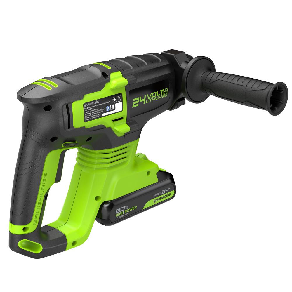 Перфоратор акк. Greenworks RH324, 24V, б/щет, SDS+, 2 Дж, 4500 уд/мин, 24 мм,1х2Ач,ЗУ (3803007CUA)