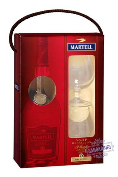 Мартель В.С.О.П. Французский коньяк. Подарочная упаковка 2 бокала. 40%. 0.7 Л