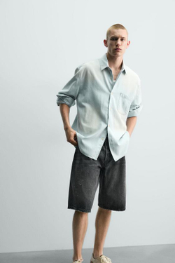 ZARA ДЖИНСОВЫЕ ШОРТЫ BAGGY FIT, УГОЛЬНЫЙ