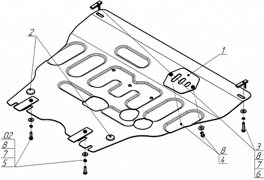Защита картера двигателя, КПП. 2 мм, Сталь. для Honda Fit 2014-2020, Motodor.70810
