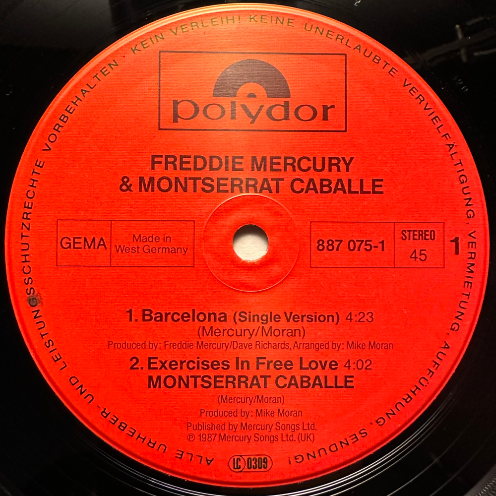 Freddie Mercury & Montserrat Caballe - Barcelona (Германия 1987г.) 12", 45 RPM