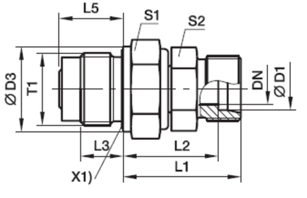 ADVGE-R Прямой поворотный фитинг с подшипником скольжения и штуцером