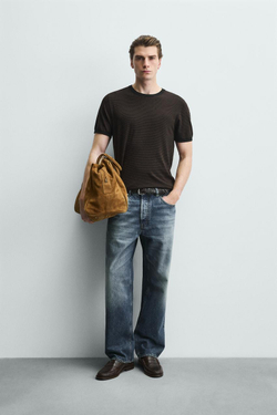 ZARA ФУТБОЛКА ИЗ СМЕСОВОЙ ВИСКОЗЫ, ПОЛОСКИ