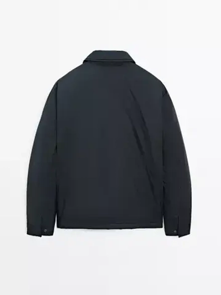 Massimo Dutti Непромокаемая легкая парка из смесового пуха, темно-синий